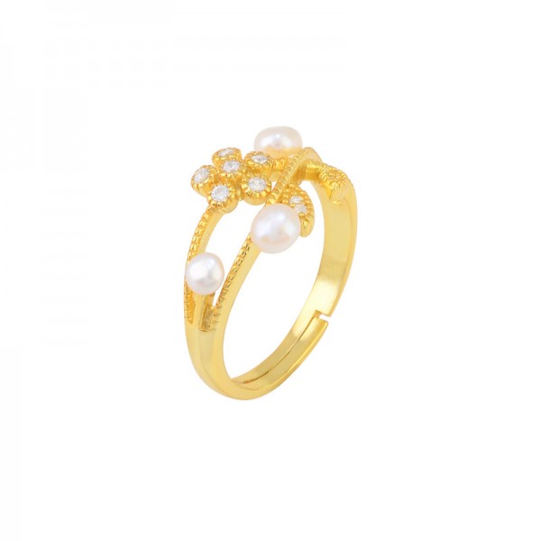 New Light Luxury and Advanced Feeling Retro Pearl Ring for Women's Cool Style Personalized Fashion Index Finger Ring Exquisite Versatile Ring