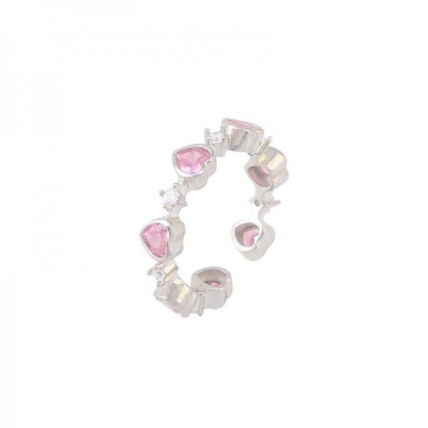 New Arrival Fashion Exquisite Design High Quality Pink Heart Zircon Stone 925 Silver Ring Gemstone Finger Open Ring Jewelry