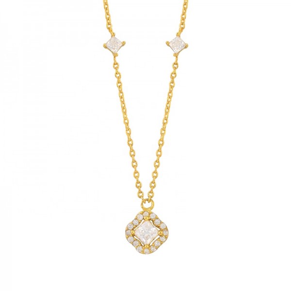 Customized Fashion Design Dainty Gold Plated With Ice Out Zircon Cross Chain S925 Sterling Silver Jewelry Necklace