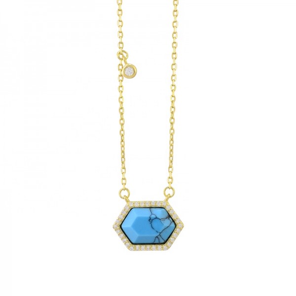 Geometry Simple Style Gold Plated Clavicle Chain Turquoise Jewelry 925 Silver Pendant Necklace Jewelry