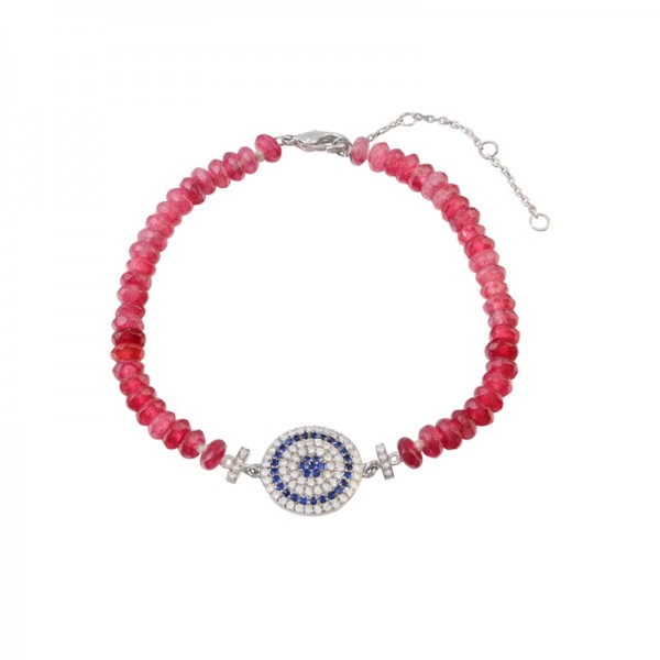 Wholesale Fancy Jewelry Design Multi Color Rose red crystal stone handmade Charms Round cake eye pendant Bracelet For Women