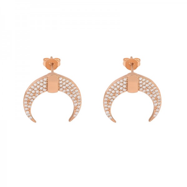 New minimalist and exaggerated European and American style moon earrings with women's inlaid zircon cold style earrings, with a sense of fashion and niche design