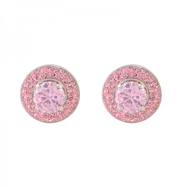 New minimalist and sweet pink diamond donut earrings with full diamond inlay S925 sterling silver minimalist earrings, elegant and feminine