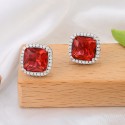 High quality earrings, feminine style, square earrings with exquisite gemstones embedded in zircon, versatile S925 sterling silver simple earrings