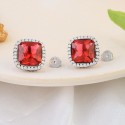 High quality earrings, feminine style, square earrings with exquisite gemstones embedded in zircon, versatile S925 sterling silver simple earrings