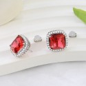 High quality earrings, feminine style, square earrings with exquisite gemstones embedded in zircon, versatile S925 sterling silver simple earrings