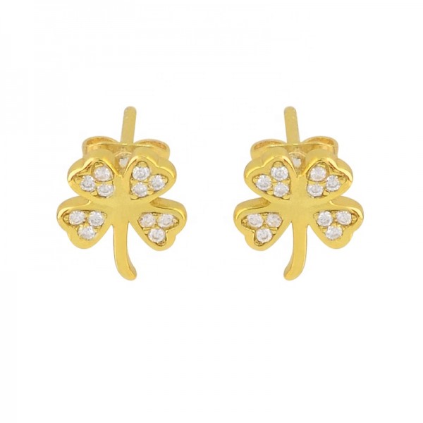 Luxury Elegant Gold Plated Ice Out Zircon Stone Mini Cute Clover  Flower S925 Sterling Silver Jewelry Necklace